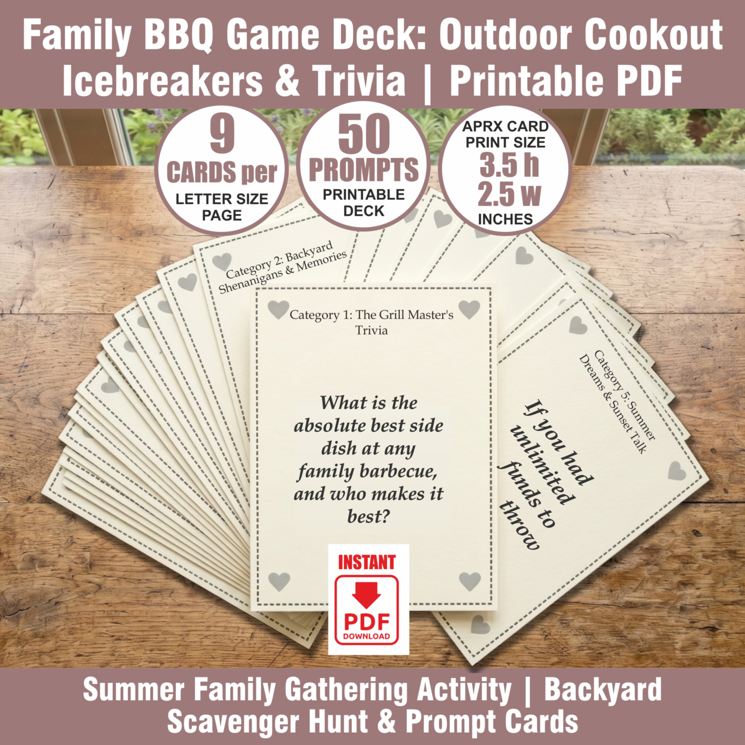 Family BBQ Game Deck: Outdoor Cookout Icebreakers & Trivia | Printable PDF